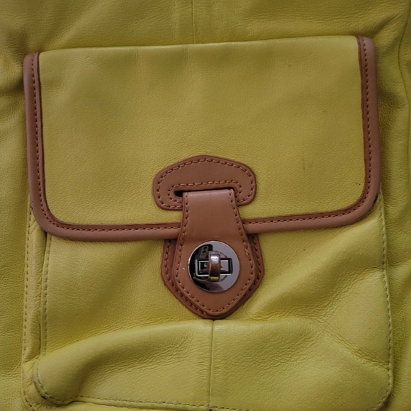 1990's Yellow and Tan Leather Danier Cross Body Purse - Picture 2 of 7